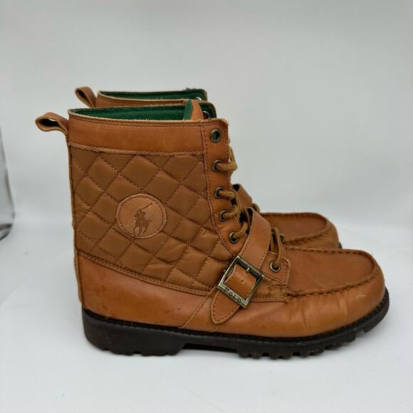 Polo By Ralph Lauren Ranger Tumbled Leather and Quilted Brown Ankle Boot Mens 6 - Picture 12 of 16